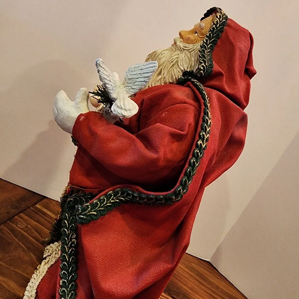 Vintage Grandeur Noel Santa Fabric Mache Red‎ Cloak Tree Shovel Tabletop 14